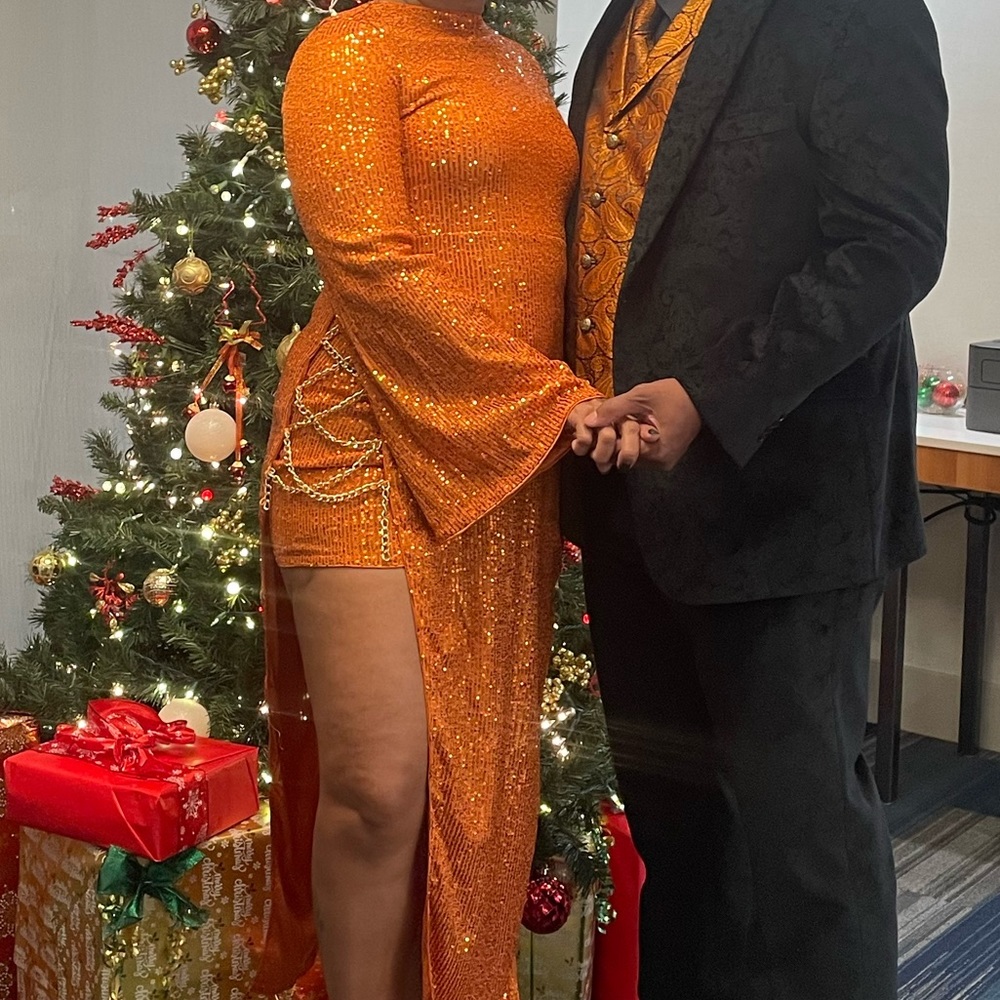 Orange sequin dress with mini